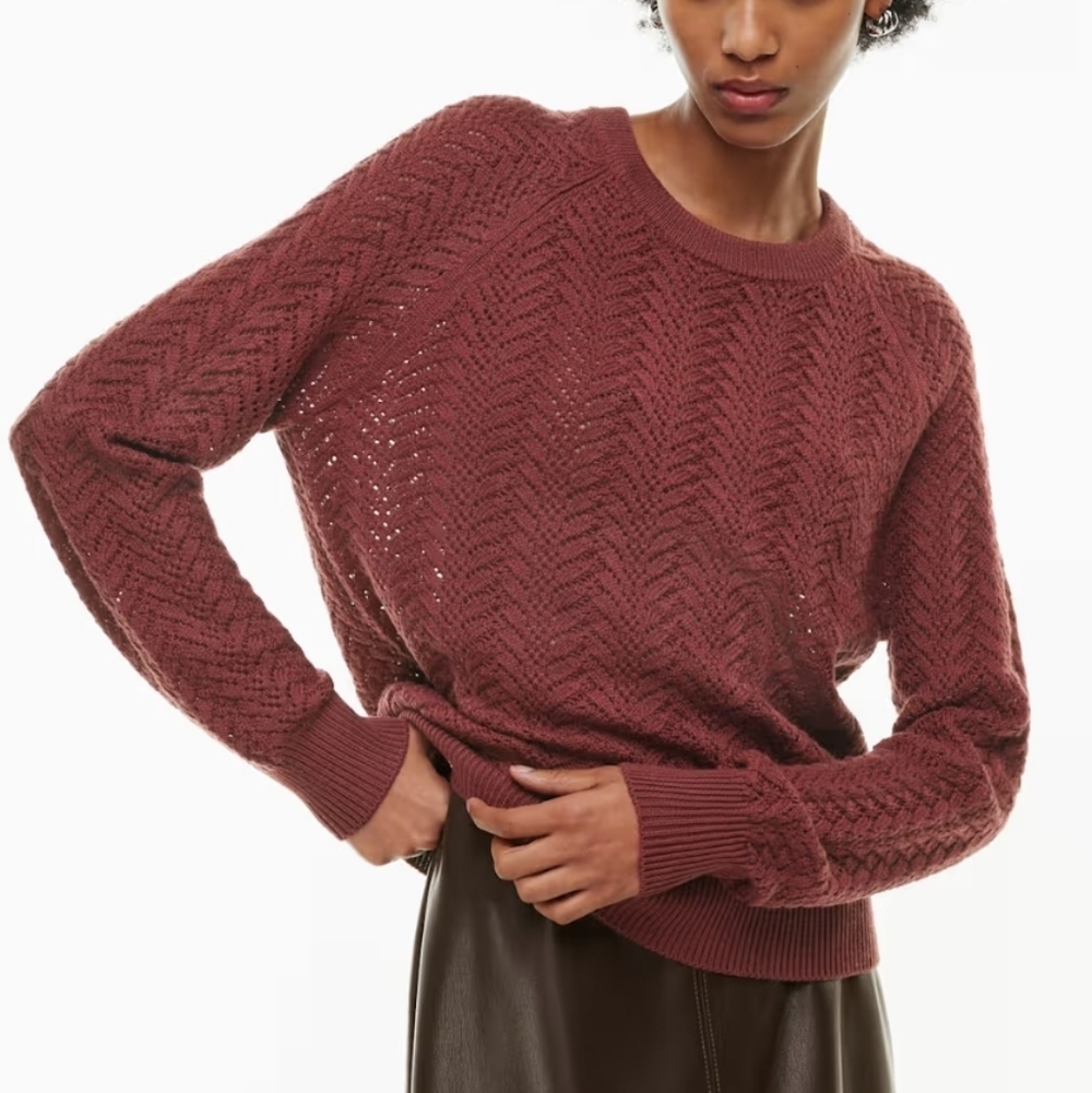 WILFRED ARITZIA ARBOR Knit Pointelle 100% Merino Wool Burgundy Rust Sweater M